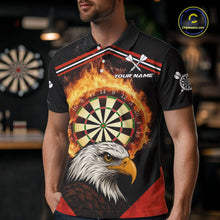 Load image into Gallery viewer, Black And Red Flaming Dartboard Eagle Darts Shirt For Men Custom Darts Jersey Team Polo &amp; 1/4 Zip TDM6007