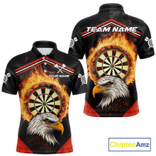 Load image into Gallery viewer, Black And Red Flaming Dartboard Eagle Darts Shirt For Men Custom Darts Jersey Team Polo &amp; 1/4 Zip TDM6007