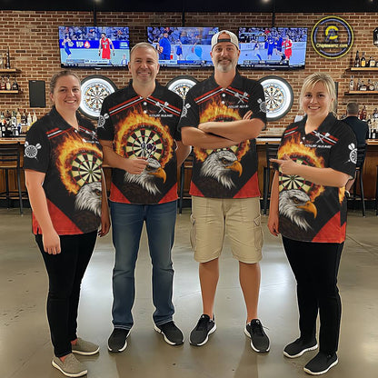Black And Red Flaming Dartboard Eagle Darts Shirt For Men Custom Darts Jersey Team Polo & 1/4 Zip TDM6007