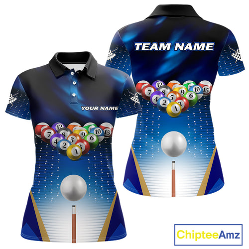 Blue Billiard Jersey For Women Custom 3D Billiard Tournament Shirt, Pool Team Jersey Polo & 1/4 Zip TDM4930