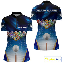 Load image into Gallery viewer, Blue Billiard Jersey For Women Custom 3D Billiard Tournament Shirt, Pool Team Jersey Polo &amp; 1/4 Zip TDM4930