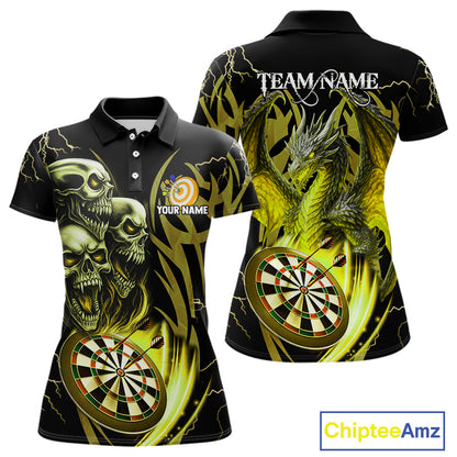 Personalized Skull & Dragon Darts Shirt For Women Custom Lightning Dartboard Team Jersey |Yellow TDM5651