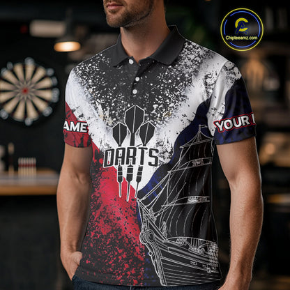 Custom Red And Blue Skull Dartboard Grunge Dart Shirts For Men Dart Team Jerseys NYN0076