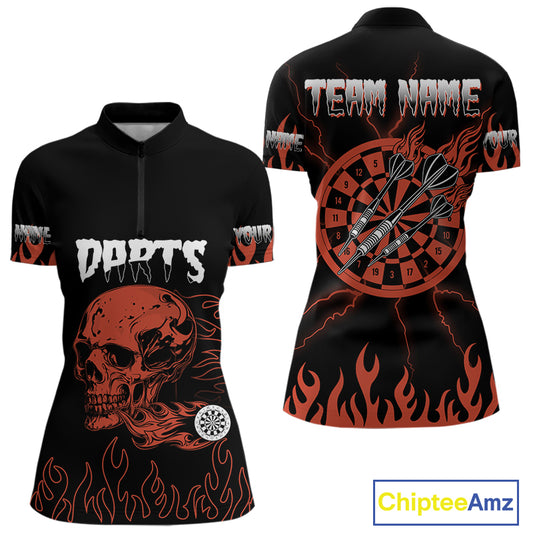 Custom Red Fire Flame Dart Arrows Skull Dart Shirts For Women, Dart Team Jerseys NYN0085