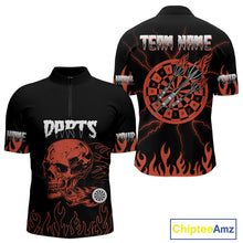 Load image into Gallery viewer, Custom Red Fire Flame Darrt Arrows Skull Dart Shirts For Men, Dart Team Jerseys NYN0085