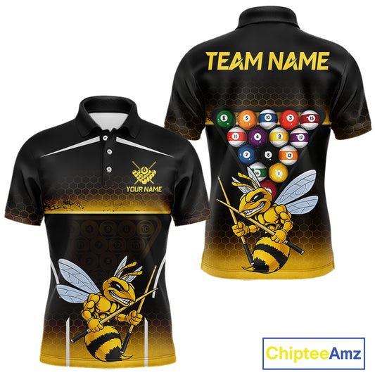 Yellow Hexagon Funny Bee 8 Ball Pool Billiard Jerseys For Men Custom Grunge Billiard Team Appeal NYN2989