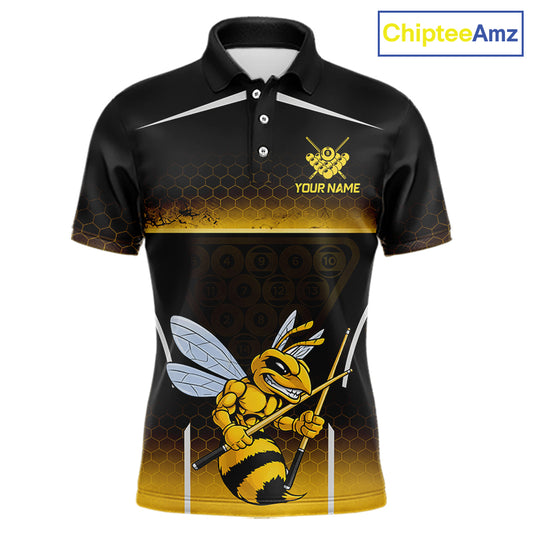 Yellow Hexagon Funny Bee 8 Ball Pool Billiard Jerseys For Men Custom Grunge Billiard Team Appeal NYN2989