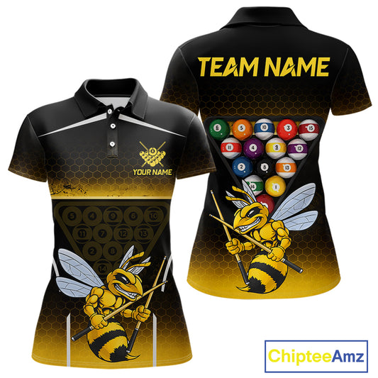 Yellow Hexagon Funny Bee 8 Ball Pool Billiard Jerseys For Women Custom Grunge Billiard Team Appeal NYN2989