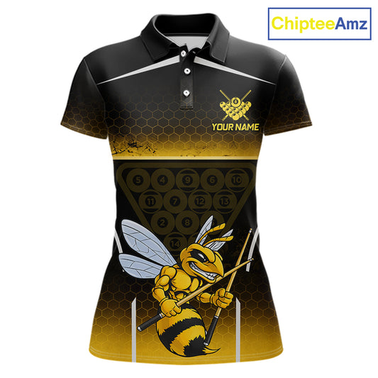 Yellow Hexagon Funny Bee 8 Ball Pool Billiard Jerseys For Women Custom Grunge Billiard Team Appeal NYN2989