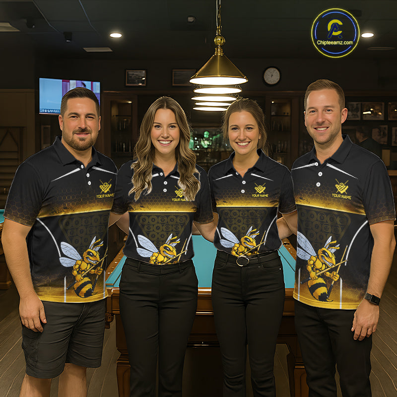 Yellow Hexagon Funny Bee 8 Ball Pool Billiard Jerseys For Men Custom Grunge Billiard Team Appeal NYN2989