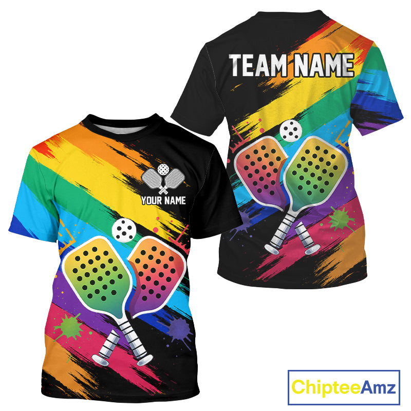 Colorful Rainbow Pickleball Shirt For Men Personalized Funny Pickleball Team Clothing