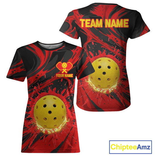 Red Black Pickleball Ball Shirt For Women Splatter Paint Pickleball Team Clothing