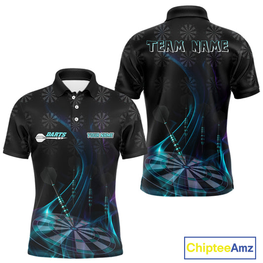 Flaming Dartboard 3D & Dart Arrow Turquoise Men's Darts Shirt Custom Name For Players NYN0692