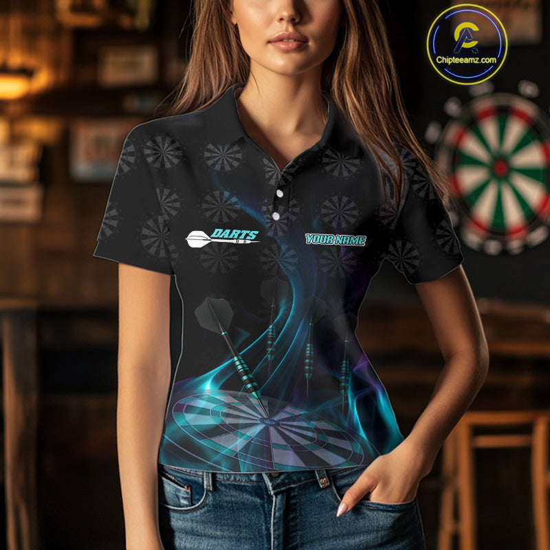 Flaming Dartboard 3D & Dart Arrow Turquoise Men's Darts Shirt Custom Name For Players NYN0692
