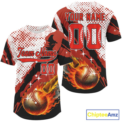 Custom Red And White Flames Baseball Ball Jersey For Men Baseball Tournament Shirt NYN0942