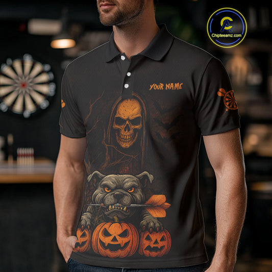 Custom Skeleton Bulldog Dartboard Halloween Orange Dart Men 1/4-Zip Shirt Dart Jerseys NYN1557