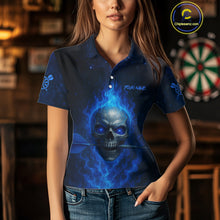 Load image into Gallery viewer, Custom Fire Flames Blue Skull Dart Arrow Dart Women Polo Shirt Outfits Dart Jerseys NYN1558