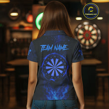 Load image into Gallery viewer, Custom Fire Flames Blue Skull Dart Arrow Dart Women Polo Shirt Outfits Dart Jerseys NYN1558