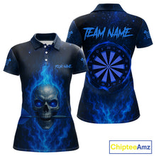 Load image into Gallery viewer, Custom Fire Flames Blue Skull Dart Arrow Dart Women Polo Shirt Outfits Dart Jerseys NYN1558