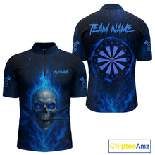 Load image into Gallery viewer, Custom Fire Flames Blue Skull Dart Arrow Dart Men 1/4-Zip Shirt Outfits Dart Jerseys NYN1558