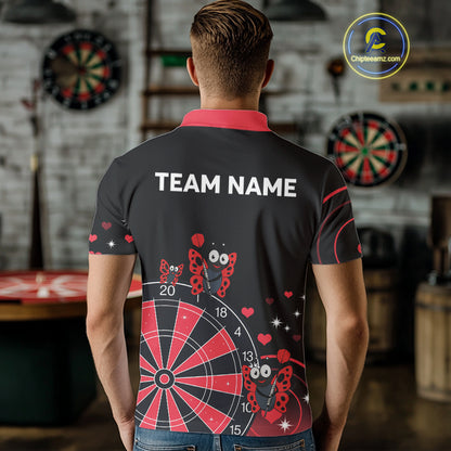 Custom Black And Red Butterflies Funny Dart Men Polo Shirt Dart Team Jerseys NYN1561