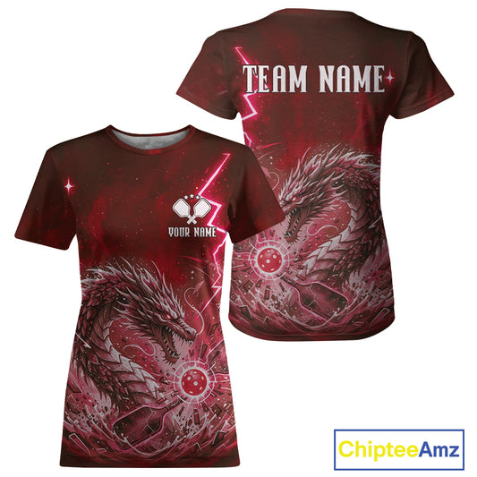Lightning Red Waves Dragon Custom Women's Pickleball T-Shirt Pickleball Team Jerseys NYN1873
