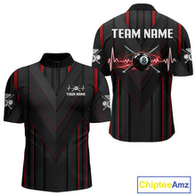 Load image into Gallery viewer, 3D Ball Pool Men Billiard Polo &amp; 1/4-Zip Shirt Custom Light 8 Ball Billiard Team Apparel|Red NYN2387