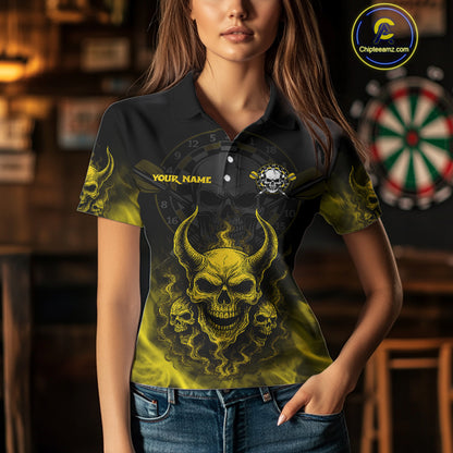 Yellow Smokes Skulls Dart Arrows Custom Dart Shirts For Women, Dart Team Jerseys NYN0086