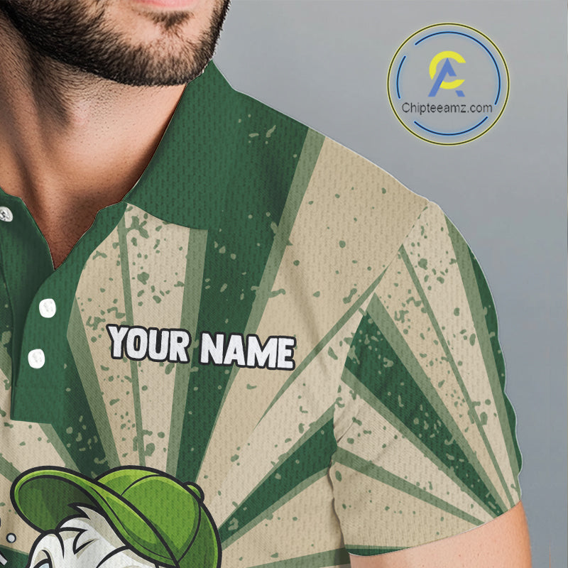 Mens Funny Duck Golf Shirts Grunge Green Beige Golf Clothing Custom Golf Team Polo, Golf Upf Shirts NYN2998