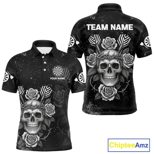 Roses Skull Dart Arrows Men's Grunge Darts Shirt - Custom Name For Darts Jersey NYN0442