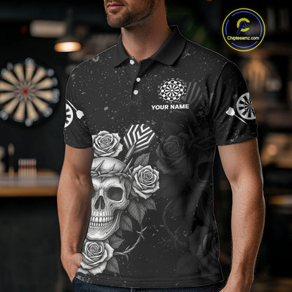 Roses Skull Dart Arrows Men's Grunge Darts Shirt - Custom Name For Darts Jersey NYN0442