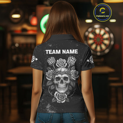 Roses Skull Dart Arrows Women's Grunge Darts Shirt - Custom Name For Darts Jersey NYN0442