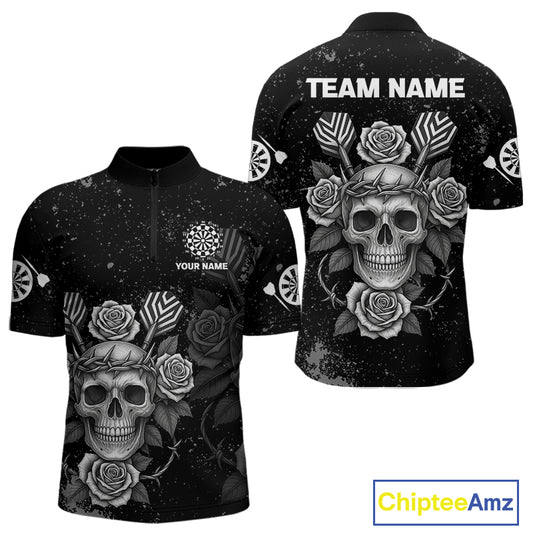 Roses Skull Dart Arrows Men's Grunge Darts Shirt - Custom Name For Darts Jersey NYN0442