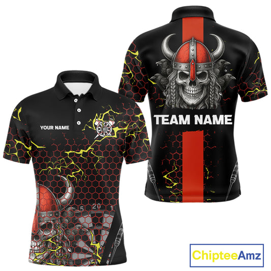 Red Horned Warrior Skull Men's Dart Shirt - Personalized Name For Darts Jersey NYN0445