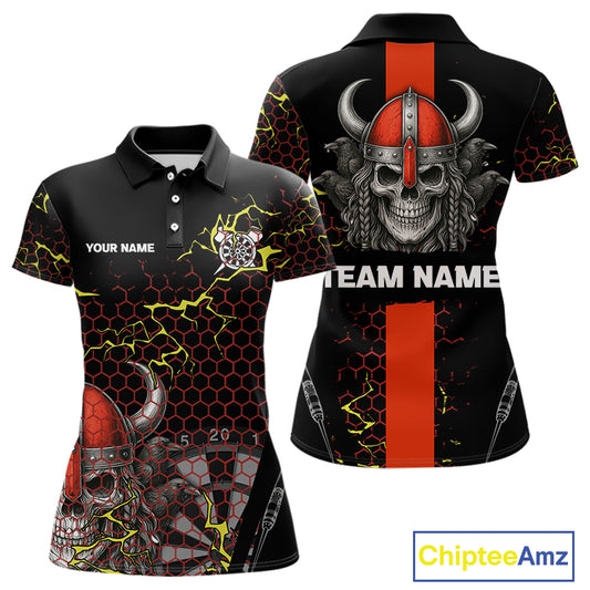 Red Horned Warrior Skull Women's Dart Shirt - Personalized Name For Darts Jersey NYN0445