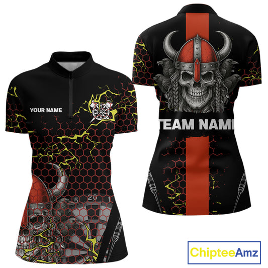 Red Horned Warrior Skull Women's Dart Shirt - Personalized Name For Darts Jersey NYN0445