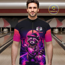 Load image into Gallery viewer, Funny Rich Raccoon Bowling Shirts For Men Custom Neon Bowling Polo &amp; Quarter-Zip Jerseys NYN3415