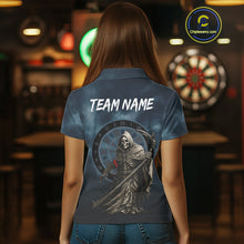 Load image into Gallery viewer, Skeleton And Dartboard Custom Blue Polo Darts Shirt For Women - Darts Team Jersey NYN0698