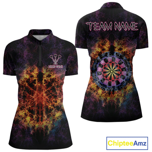 Colorful Flame Dartboard Custom Quarter-Zip Darts Shirt For Women - Darts Team Jersey NYN0699