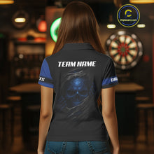 Load image into Gallery viewer, Blue Skeleton &amp; Dartboard Custom Polo Darts Shirt For Women - Darts Team Jersey NYN0701
