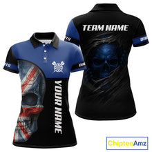 Load image into Gallery viewer, Blue Skeleton &amp; Dartboard Custom Polo Darts Shirt For Women - Darts Team Jersey NYN0701