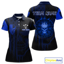 Load image into Gallery viewer, Custom Darts Team Polo Shirt For Women Blue Flame Dartboard - Darts Jersey NYN0704