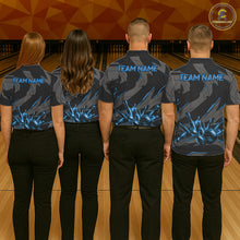Load image into Gallery viewer, Bowling team wearing matching grey blue lightning jerseys during league championships, representing unity, teamwork, leadership and lasting championship performance.