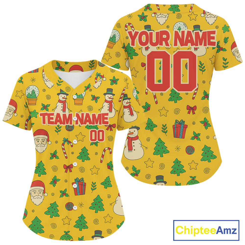 Custom Yellow Santa-Claus Christmas Baseball Shirt For Women Xmas Funny Baseball Jerseys NYN1574