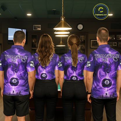 Dragon Light 8 Ball Men Billiard Polo & 1/4-Zip Shirt Custom Pool Team Billiard Shirts|Purple NYN2402