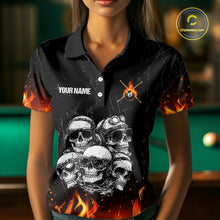 Load image into Gallery viewer, Funny Skulls Flame 8 Ball Women Billiard Team Shirts Custom Pool Ball Billiard Shirt Designs NYN2403