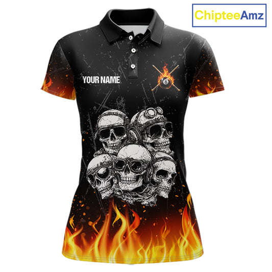 Funny Skulls Flame 8 Ball Women Billiard Team Shirts Custom Pool Ball Billiard Shirt Designs NYN2403