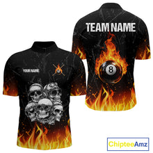 Load image into Gallery viewer, Funny Skulls Flame 8 Ball Men Billiard Team Shirts Custom Pool Ball Billiard Shirt Designs NYN2403