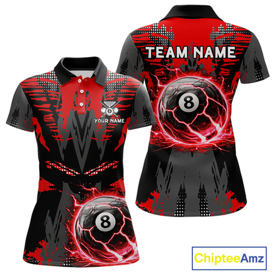 Black And Red Crack 8 Ball Pool Billiard Apparel For Women Custom Billiard Team Shirt Designs NYN2406