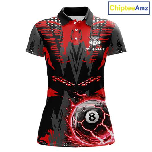 Black And Red Crack 8 Ball Pool Billiard Apparel For Women Custom Billiard Team Shirt Designs NYN2406